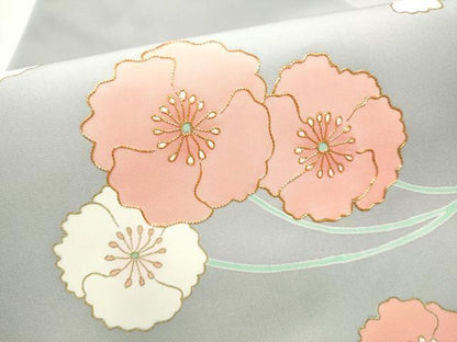 平和屋着物●塩瀬 九寸名古屋帯 駒刺繍 枝花文 金彩 正絹 逸品 CABB9392hy