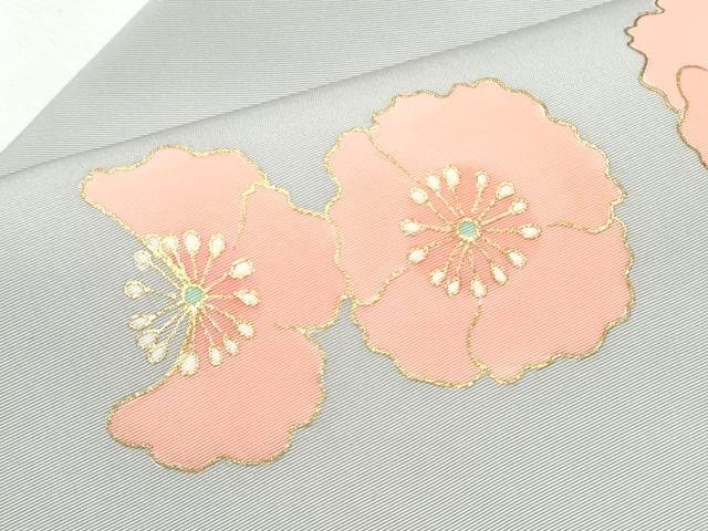 平和屋着物●塩瀬 九寸名古屋帯 駒刺繍 枝花文 金彩 正絹 逸品 CABB9392hy