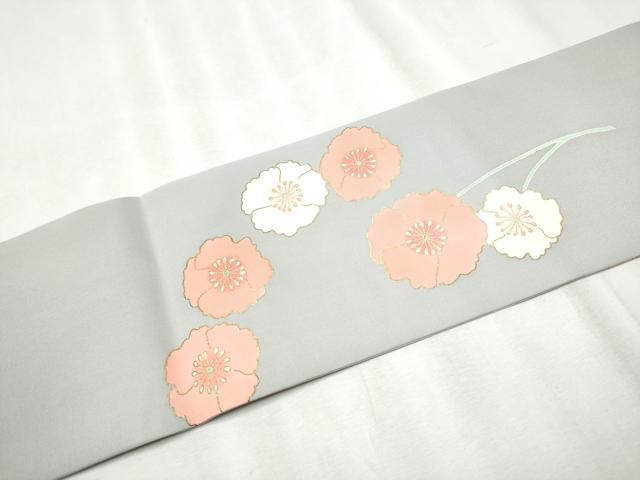 平和屋着物●塩瀬 九寸名古屋帯 駒刺繍 枝花文 金彩 正絹 逸品 CABB9392hy