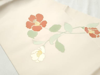 平和屋着物●塩瀬 九寸名古屋帯 駒刺繍 枝花文 金彩 正絹 逸品 CABB9393hy
