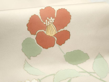 平和屋着物●塩瀬 九寸名古屋帯 駒刺繍 枝花文 金彩 正絹 逸品 CABB9393hy