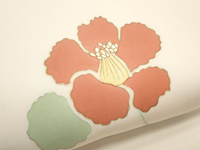 平和屋着物●塩瀬 九寸名古屋帯 駒刺繍 枝花文 金彩 正絹 逸品 CABB9393hy