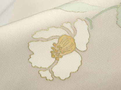 平和屋着物●塩瀬 九寸名古屋帯 駒刺繍 枝花文 金彩 正絹 逸品 CABB9393hy