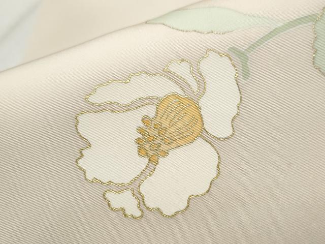 平和屋着物●塩瀬 九寸名古屋帯 駒刺繍 枝花文 金彩 正絹 逸品 CABB9393hy