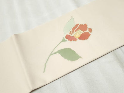 平和屋着物●塩瀬 九寸名古屋帯 駒刺繍 枝花文 金彩 正絹 逸品 CABB9393hy