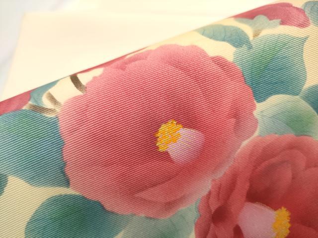 平和屋着物●塩瀬 九寸名古屋帯 枝花丸文 金彩 正絹 逸品 CABB9395hy