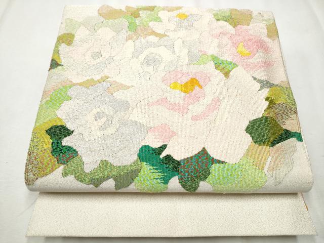 平和屋着物●爪掻き本綴れ　八寸名古屋帯　草花文　銀糸　正絹　逸品　CABB9396hy