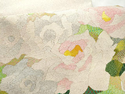 平和屋着物●爪掻き本綴れ　八寸名古屋帯　草花文　銀糸　正絹　逸品　CABB9396hy