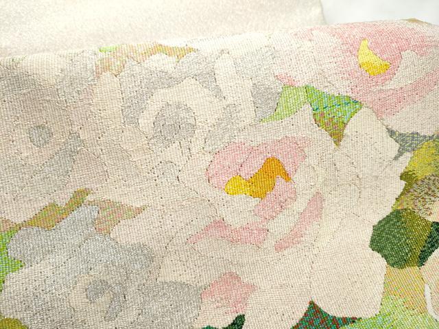 平和屋着物●爪掻き本綴れ　八寸名古屋帯　草花文　銀糸　正絹　逸品　CABB9396hy
