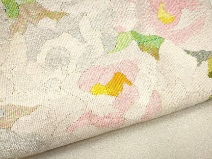 平和屋着物●爪掻き本綴れ　八寸名古屋帯　草花文　銀糸　正絹　逸品　CABB9396hy