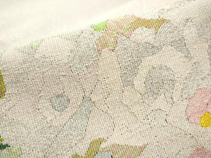 平和屋着物●爪掻き本綴れ　八寸名古屋帯　草花文　銀糸　正絹　逸品　CABB9396hy