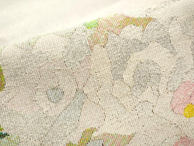 平和屋着物●爪掻き本綴れ　八寸名古屋帯　草花文　銀糸　正絹　逸品　CABB9396hy