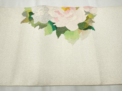 平和屋着物●爪掻き本綴れ　八寸名古屋帯　草花文　銀糸　正絹　逸品　CABB9396hy