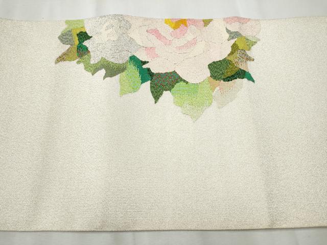 平和屋着物●爪掻き本綴れ　八寸名古屋帯　草花文　銀糸　正絹　逸品　CABB9396hy