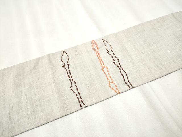 平和屋着物●中国三大刺繍 相良刺繍 総刺繍 九寸名古屋帯 作家物 紬地 つくし 正絹 逸品 CABB9397hy