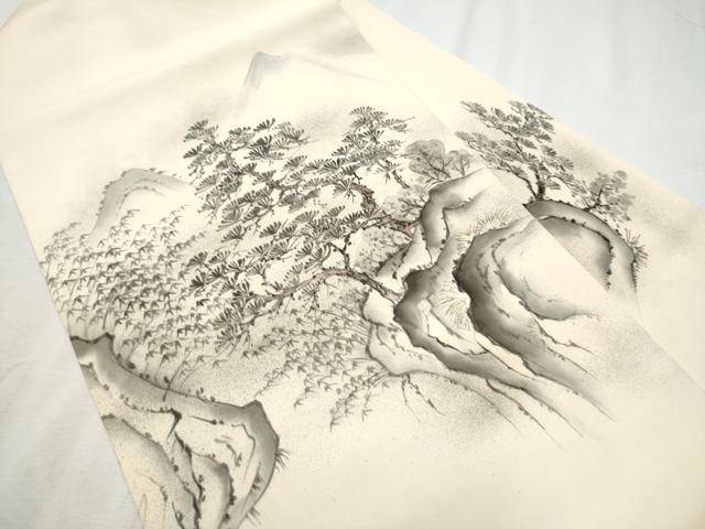 平和屋着物●塩瀬 九寸名古屋帯 手描き 遠山枝松葉文 正絹 逸品 CABB9398hy