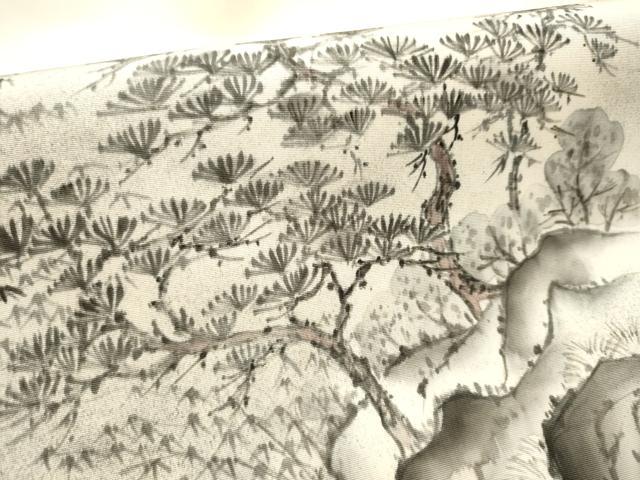 平和屋着物●塩瀬 九寸名古屋帯 手描き 遠山枝松葉文 正絹 逸品 CABB9398hy