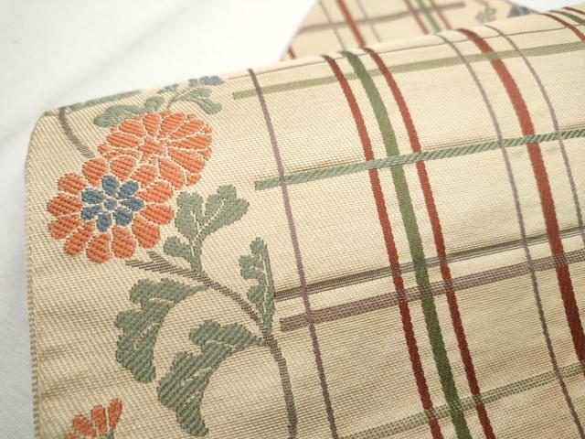 平和屋着物●本場筑前博多織 八寸名古屋帯 格子花文 正絹 逸品 CABB9400hy