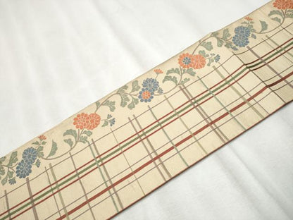 平和屋着物●本場筑前博多織 八寸名古屋帯 格子花文 正絹 逸品 CABB9400hy