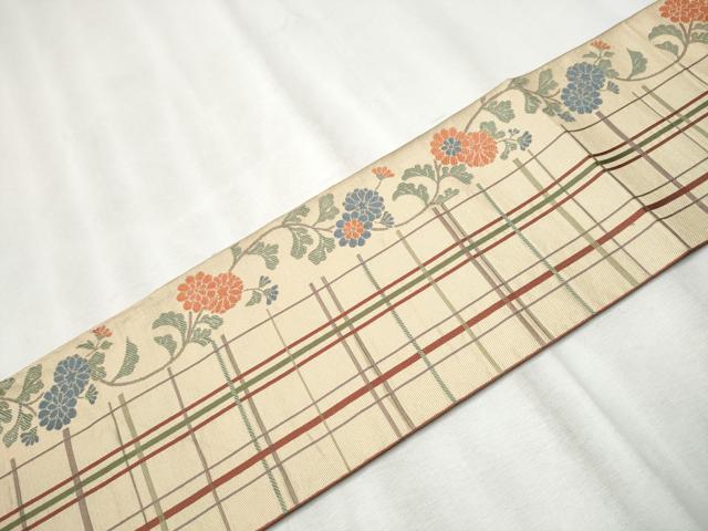 平和屋着物●本場筑前博多織 八寸名古屋帯 格子花文 正絹 逸品 CABB9400hy