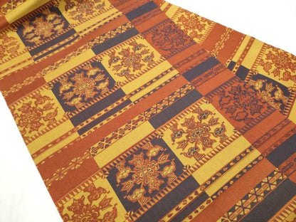 平和屋着物●全通柄 九寸名古屋帯 幾何学花文 正絹 逸品 CABB9401hy