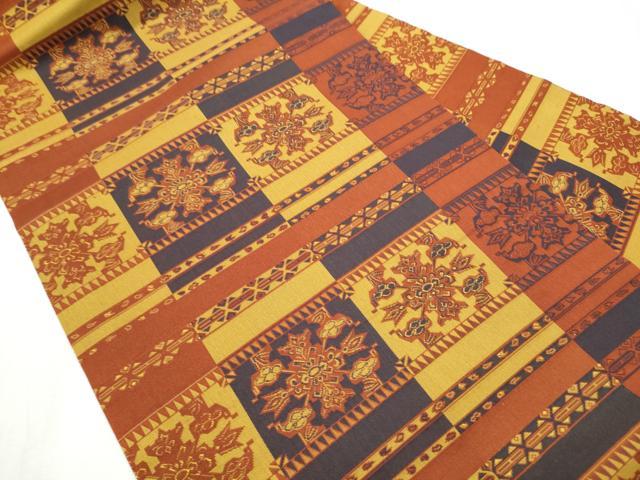 平和屋着物●全通柄 九寸名古屋帯 幾何学花文 正絹 逸品 CABB9401hy