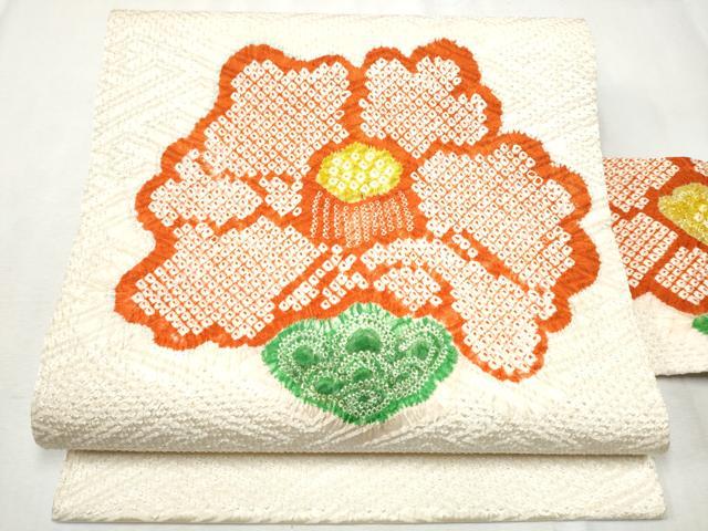 平和屋着物●九寸名古屋帯 総絞り 舞花文 正絹 逸品 CABB9402hy