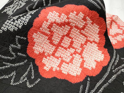 平和屋着物●全通柄 九寸名古屋帯 絞り 花唐草文 黒地 正絹 逸品 CABB9403hy