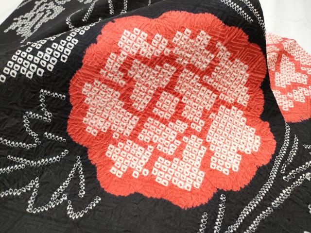 平和屋着物●全通柄 九寸名古屋帯 絞り 花唐草文 黒地 正絹 逸品 CABB9403hy