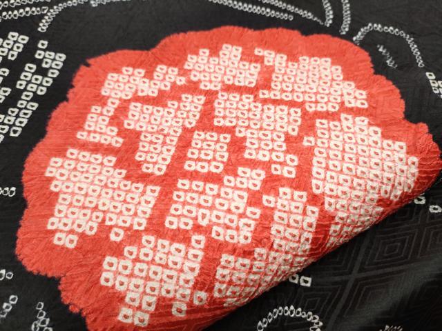 平和屋着物●全通柄 九寸名古屋帯 絞り 花唐草文 黒地 正絹 逸品 CABB9403hy