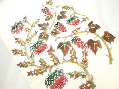 平和屋着物●塩瀬 九寸開き名古屋帯 作家物 ろうけつ染 葡萄蔦の葉文 正絹 逸品 CABB9409hy