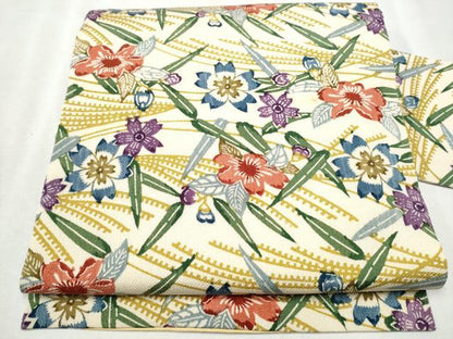 平和屋着物●全通柄 九寸名古屋帯 型染め 草花文 鬼しぼ縮緬 正絹 逸品 CABB9410hy