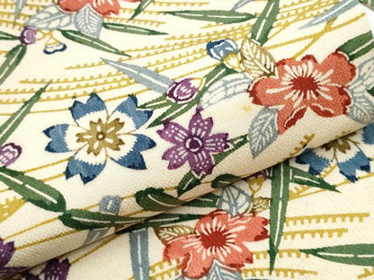 平和屋着物●全通柄 九寸名古屋帯 型染め 草花文 鬼しぼ縮緬 正絹 逸品 CABB9410hy