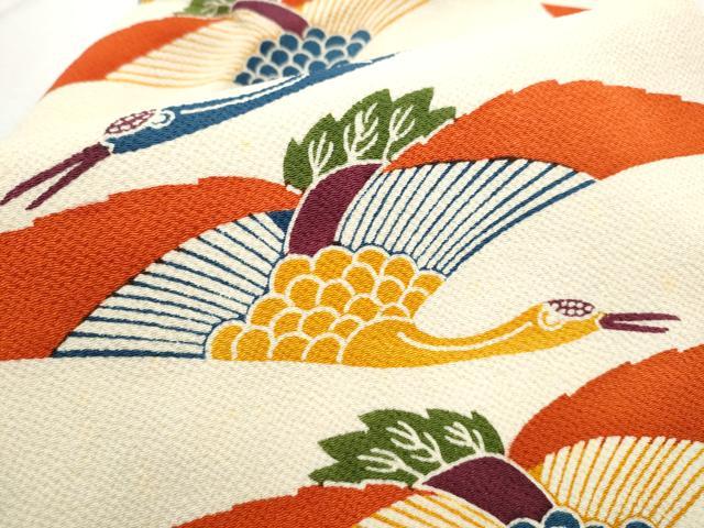 平和屋着物●全通柄 九寸名古屋帯 型染め 飛鶴文 鬼しぼ縮緬 正絹 逸品 CABB9412hy
