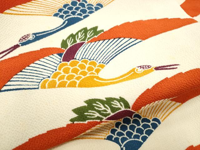 平和屋着物●全通柄 九寸名古屋帯 型染め 飛鶴文 鬼しぼ縮緬 正絹 逸品 CABB9412hy