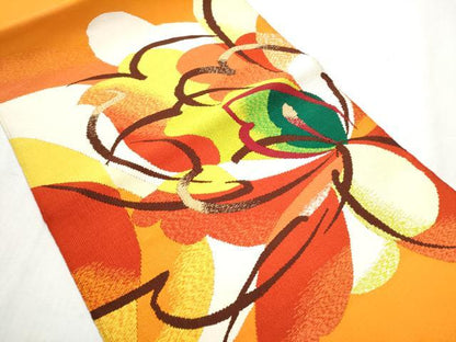 平和屋着物●爪掻き本綴れ 八寸名古屋帯 舞花文 金糸 正絹 逸品 CABB9413hy
