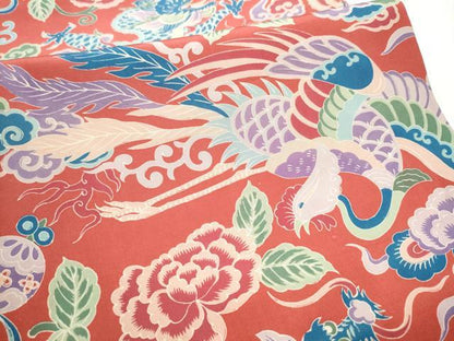 平和屋着物●アンティーク 大正ロマン 丸帯 龍 鳳凰花文 正絹 逸品 CABB9414hy
