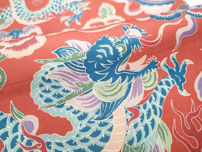 平和屋着物●アンティーク 大正ロマン 丸帯 龍 鳳凰花文 正絹 逸品 CABB9414hy