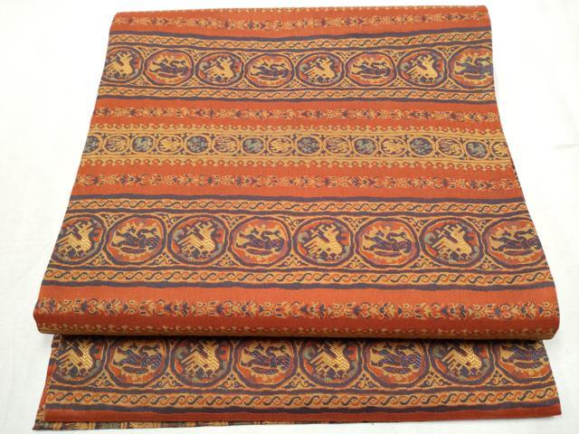 平和屋着物●九寸開き名古屋帯 動物横段文 正絹 逸品 CABB9418hy