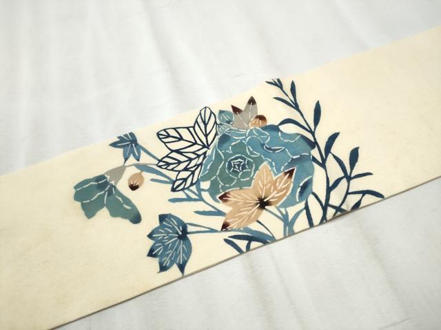 平和屋着物●塩瀬 九寸名古屋帯 型染め 花籠文 正絹 逸品 CABB9420hy