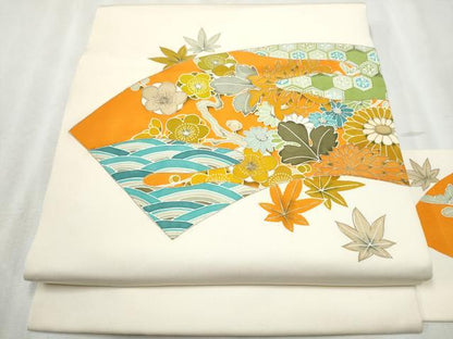 平和屋着物●塩瀬 九寸名古屋帯 石田利生 草花文 金銀彩 正絹 逸品 CABB9421hy