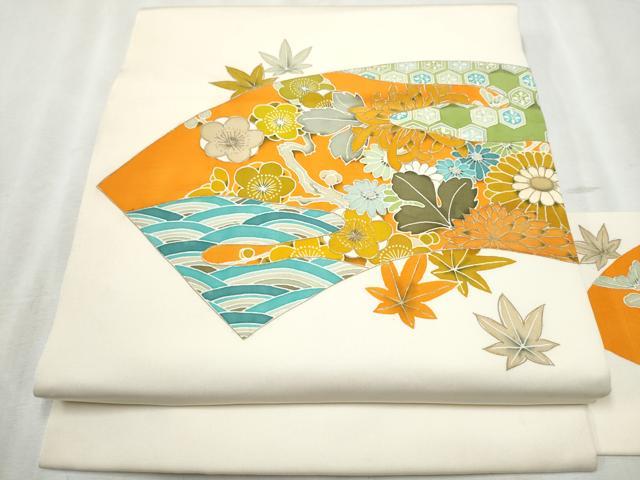平和屋着物●塩瀬 九寸名古屋帯 石田利生 草花文 金銀彩 正絹 逸品 CABB9421hy