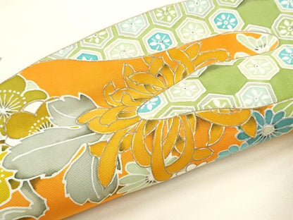 平和屋着物●塩瀬 九寸名古屋帯 石田利生 草花文 金銀彩 正絹 逸品 CABB9421hy