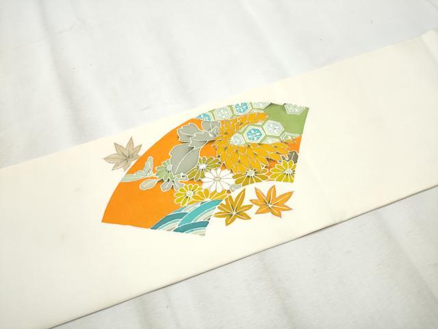 平和屋着物●塩瀬 九寸名古屋帯 石田利生 草花文 金銀彩 正絹 逸品 CABB9421hy