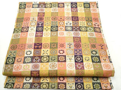 平和屋着物●九寸開き名古屋帯 市松吉祥花文 正絹 逸品 CABB9424hy