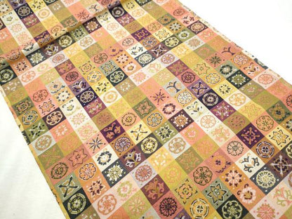 平和屋着物●九寸開き名古屋帯 市松吉祥花文 正絹 逸品 CABB9424hy