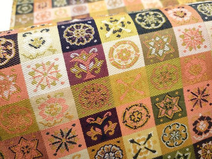 平和屋着物●九寸開き名古屋帯 市松吉祥花文 正絹 逸品 CABB9424hy