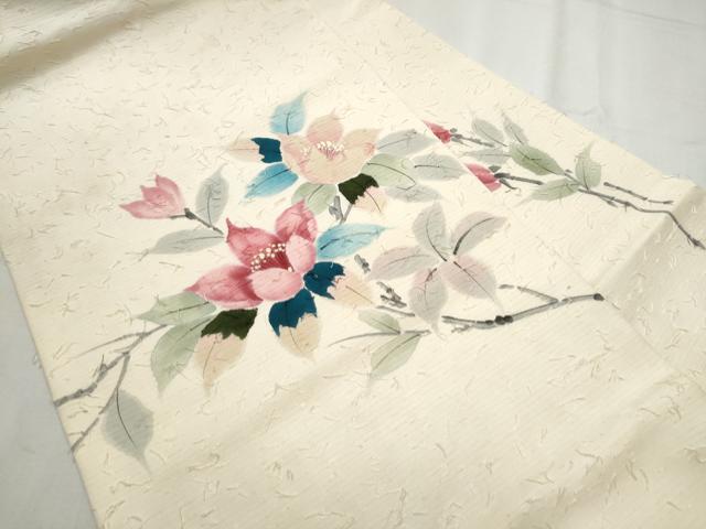 平和屋着物●九寸名古屋帯 作家物 手描き 髭紬 枝花文 正絹 逸品 CABB9425hy