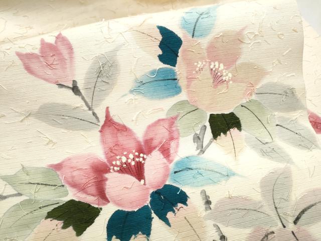 平和屋着物●九寸名古屋帯 作家物 手描き 髭紬 枝花文 正絹 逸品 CABB9425hy
