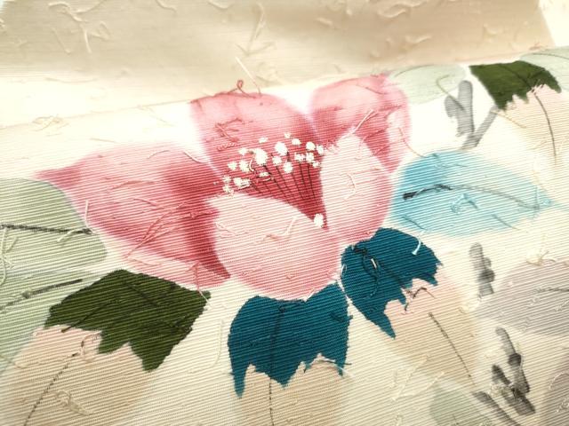 平和屋着物●九寸名古屋帯 作家物 手描き 髭紬 枝花文 正絹 逸品 CABB9425hy